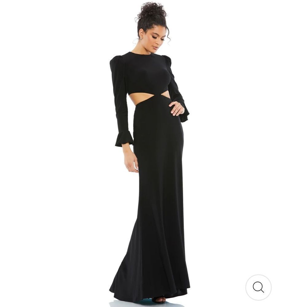 NWT Mac Duggal LONG SLEEVE PUFF SHOULDER CUT OUT GOWN in Black size 6